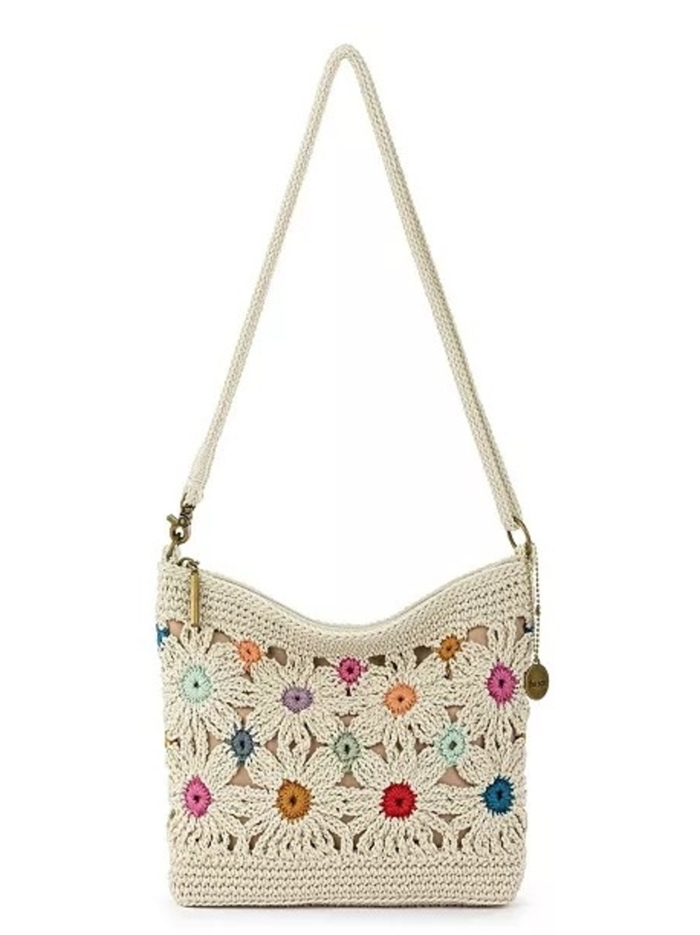 The Sak Crochet Crossbody Bag in Cream with Multicolor Floral Accents